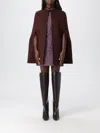 Gucci Brown Cape With Iconic Clamp And Gg All-over Motif Interior In Wool Woman In Burgundy
