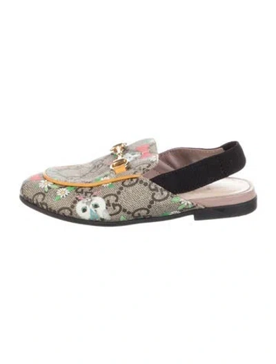 Pre-owned Gucci Kids' Coated Canvas Flat Mules In Neutrals