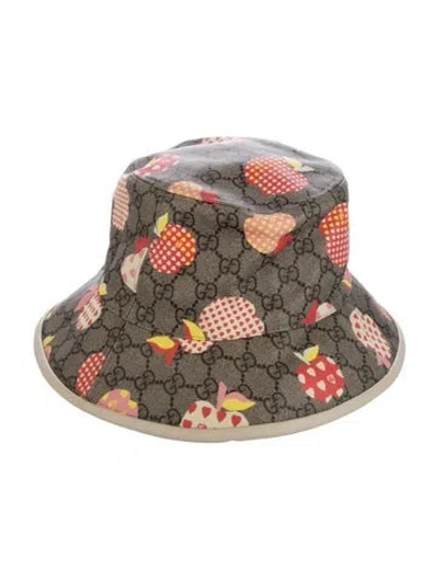 Pre-owned Gucci Coated Canvas Gg & Apple Pattern Print Bucket Hat In Neutral