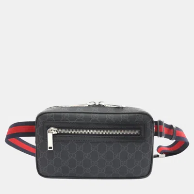 Pre-owned Gucci Coated Canvas Leather Black Grey Gg Supreme Belt Bag