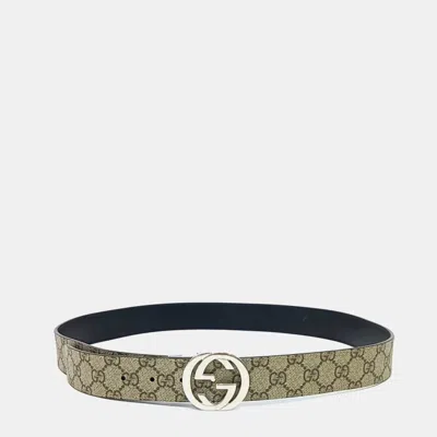 Pre-owned Gucci Coated Canvas Leather Supreme Reversible Belt In Sand