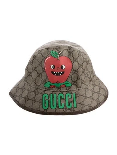 Pre-owned Gucci Coated Canvas Leather Trim Printed Bucket Hat In Brown