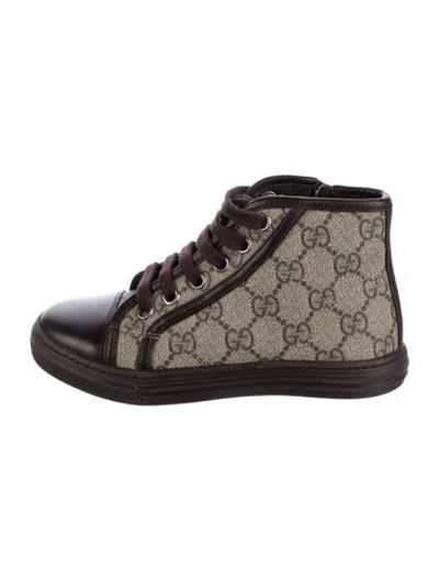 Pre-owned Gucci Babies' Coated Canvas  Pattern Print High-top Sneakers In Brown