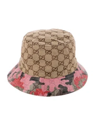 Pre-owned Gucci Coated Canvas Printed Bucket Hat W/tags In Brown/pink