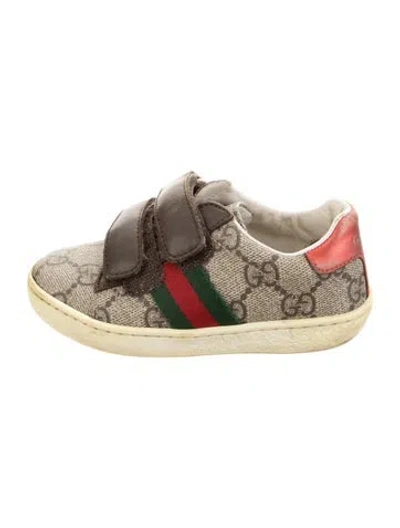 Pre-owned Gucci Kids' Coated Canvas Web Low Top Sneakers In Neutrals