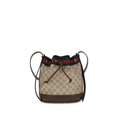 Gucci Coated Canvas With Web Stripe Bucket Bag In Beige