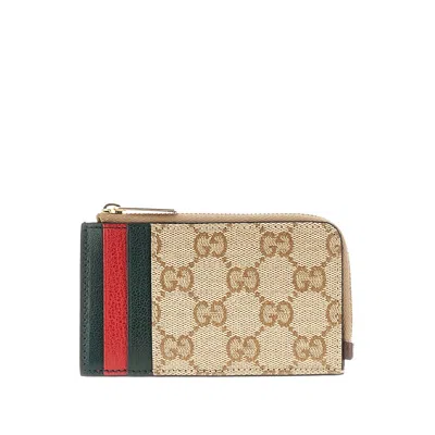 Gucci Coated Gg Fabric Cardholder In Brown