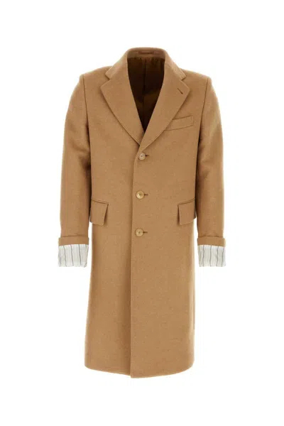 Gucci Cities Label Single Breasted Coat In Brown