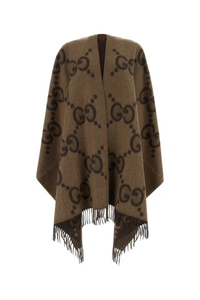 Gucci Embroidered Reversible Cashmere Cape In Brown
