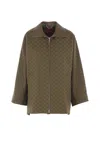 Gucci Gg Monogram Leather-trimmed Oversized Jacket In Green