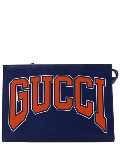 Gucci Cobalt Calfskin Leather New Shanghai Interlocking G Logo Wristlet Pouch  (authentic Pre-loved)