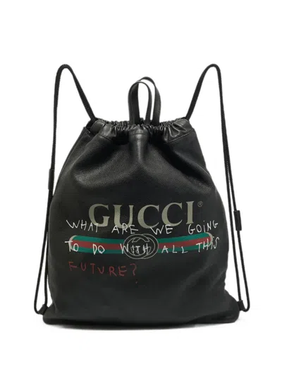 Pre-owned Gucci Coco Capitán Drawstring Backpack In Black