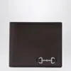 Gucci Men Brown Bi-fold Wallet With Horsebit On The Front And Embossed Logo On The Inside In Leather In Brown