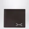 Gucci Men Brown Bi-fold Wallet With Horsebit On The Front And Embossed Logo On The Inside In Leather In Black