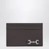 Gucci Men Brown Card Holder With Horsebit On The Front In Leather Man In Gray