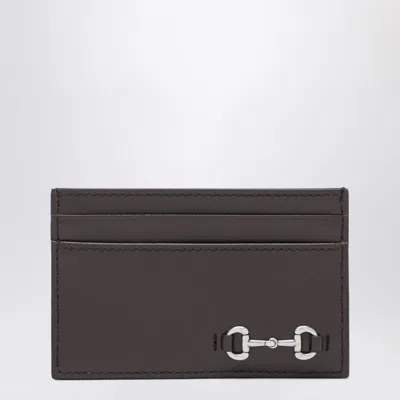 Gucci Men Brown Card Holder With Horsebit On The Front In Leather Man