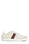 Gucci White Stretch Sneakers With Laser-cut Gg Motif In Multi