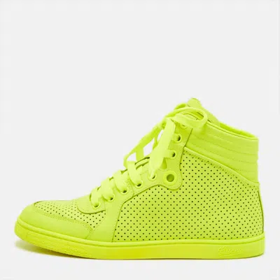 Pre-owned Gucci Coda Neon Size 36 Green Perforated Leather High Top Sneakers