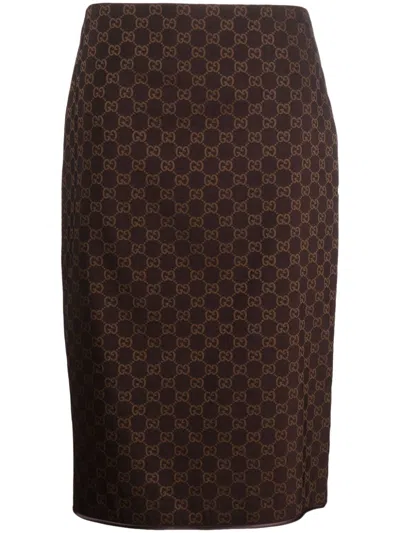 Gucci Coffee Brown G-pattern Pencil Skirt For Women