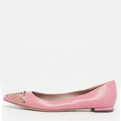 Pre-owned Gucci Coline Size 36.5 Pink Leather Studded Ballet Flats