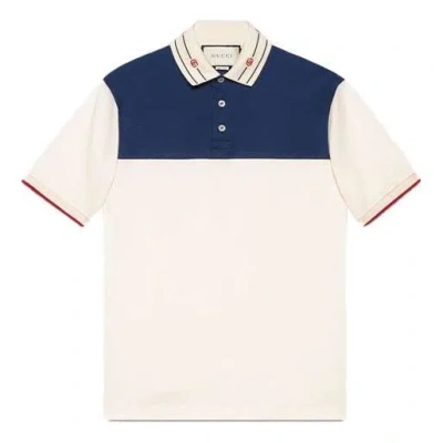 Gucci Collar Logo Polo 'bone Blue' In Neutral