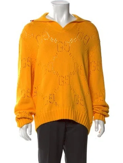 Pre-owned Gucci Collar Long Sleeve Polo Sweater In Yellow