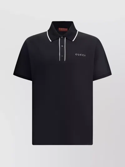 Gucci Collar With Contrasting Profile Polo Shirt In Black