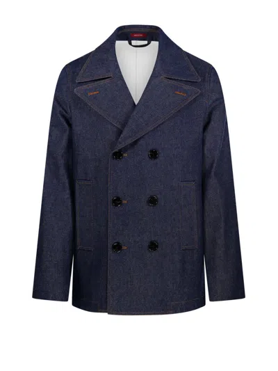 Gucci Double-breasted Denim Blazer In Blue