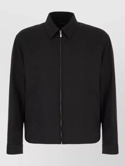 Gucci Collared Coat Buttoned Cuffs Elastic Hem Pockets In Black