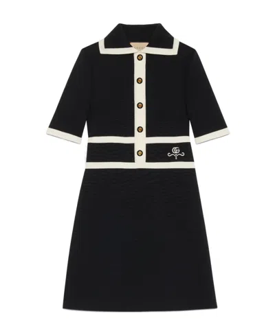 Gucci Collared Contrast-trim Dress In Black