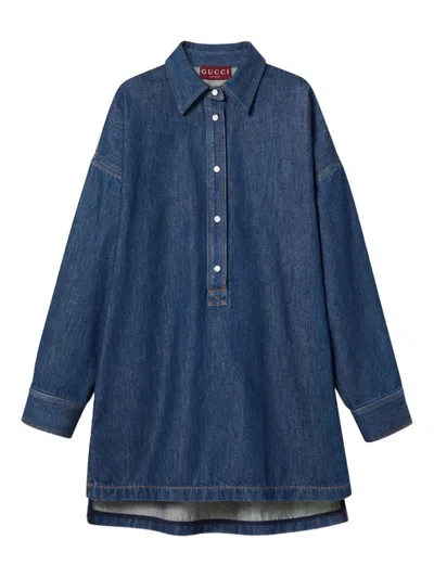 Gucci Collared Denim Shirt In Blue