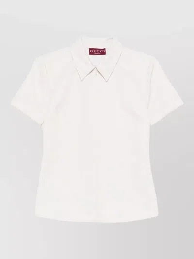 Gucci Collared Fitted Short Sleeve Textured Top In White