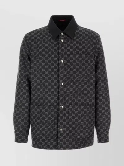 Gucci Collared Flannel Jacket Featuring Embroidered Pattern In Animal Print