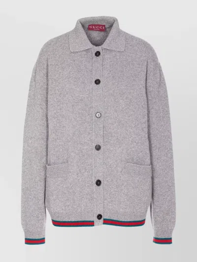 Gucci Collared Knit Jacket Front Pockets In Multi