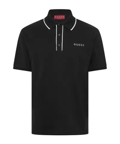 Gucci Collared Polo Shirt In Black