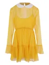 Gucci Peter Pan Collar Chiffon Mini Dress In Yellow