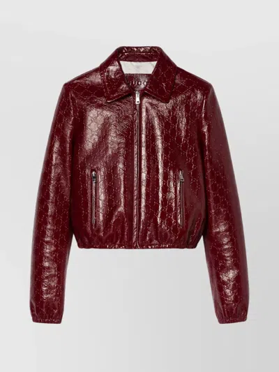 GUCCI COLLARED SHINY BOMBER WITH ZIP POCKETS