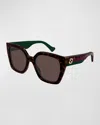 Gucci Color-block Gg Injection Plastic Cat-eye Sunglasses In Brown