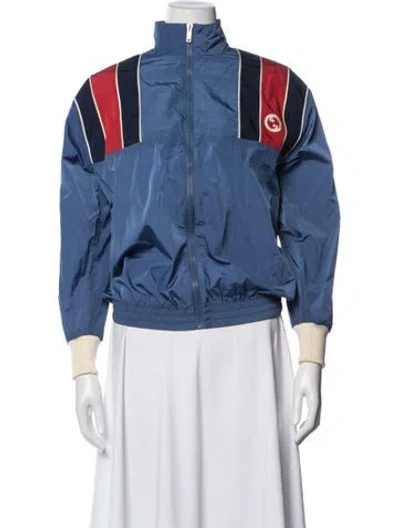 Pre-owned Gucci Colorblock Pattern Bomber Jacket In Blue