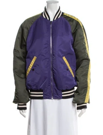 Pre-owned Gucci Colorblock Pattern Bomber Jacket In Purple