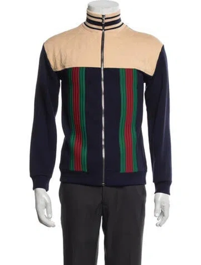 Pre-owned Gucci Colorblock Pattern Bomber Jacket W/ Tags In Blue