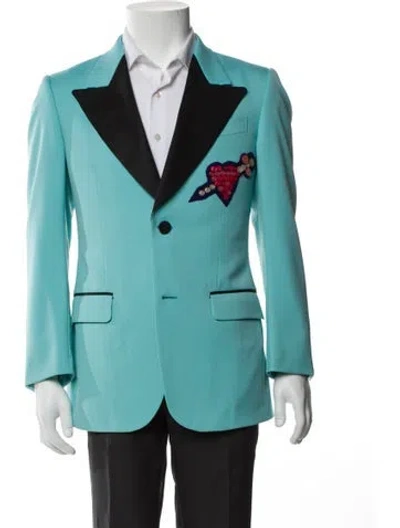 Pre-owned Gucci Colorblock Pattern Embroidered Accent Blazer In Blue