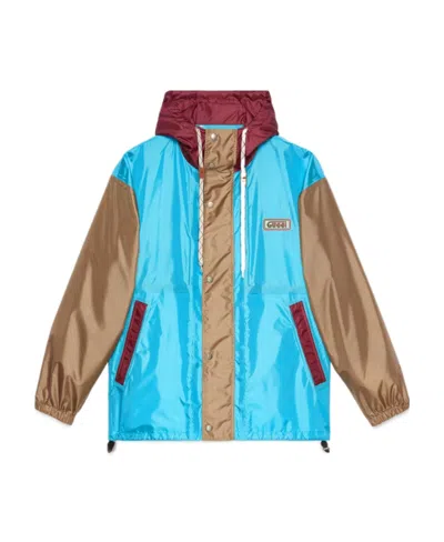 Gucci Colour-block Hooded Lightweight Jacket In Blue