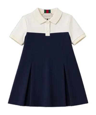 Gucci Colour-block Pleated Dress In Blue