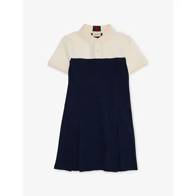 Gucci Kids' Colourblock Polo Cotton Mini Dress 4-12 In Blue