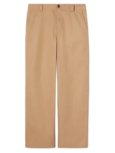 Gucci Compact Cotton Twill Trousers With Web In Nude