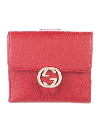 Pre-owned Gucci Compact Interlocking G Logo Compact Wallet In Red