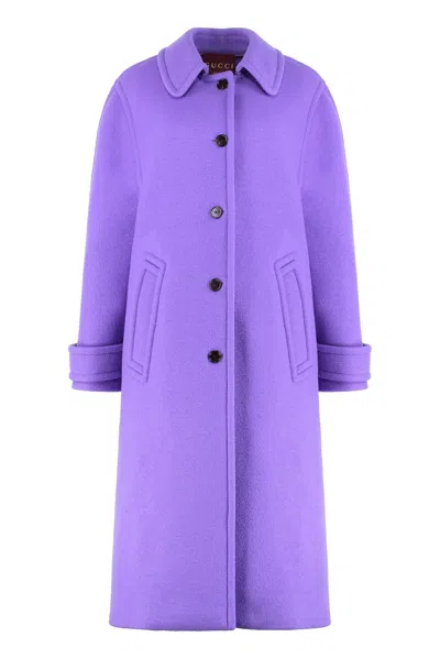 Gucci Cashmere Wool Coat Compact In Purple