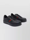 Gucci Men Black Sneakers With Web Detail And Oversized Sole In Leather Man In Black