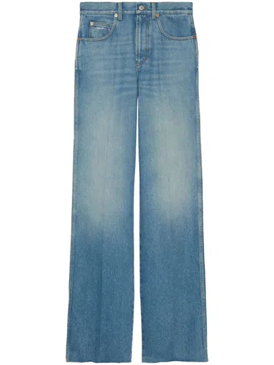 Gucci Contemporary Stonewashed Wide-leg Cotton Denim Jeans For Women In Blue